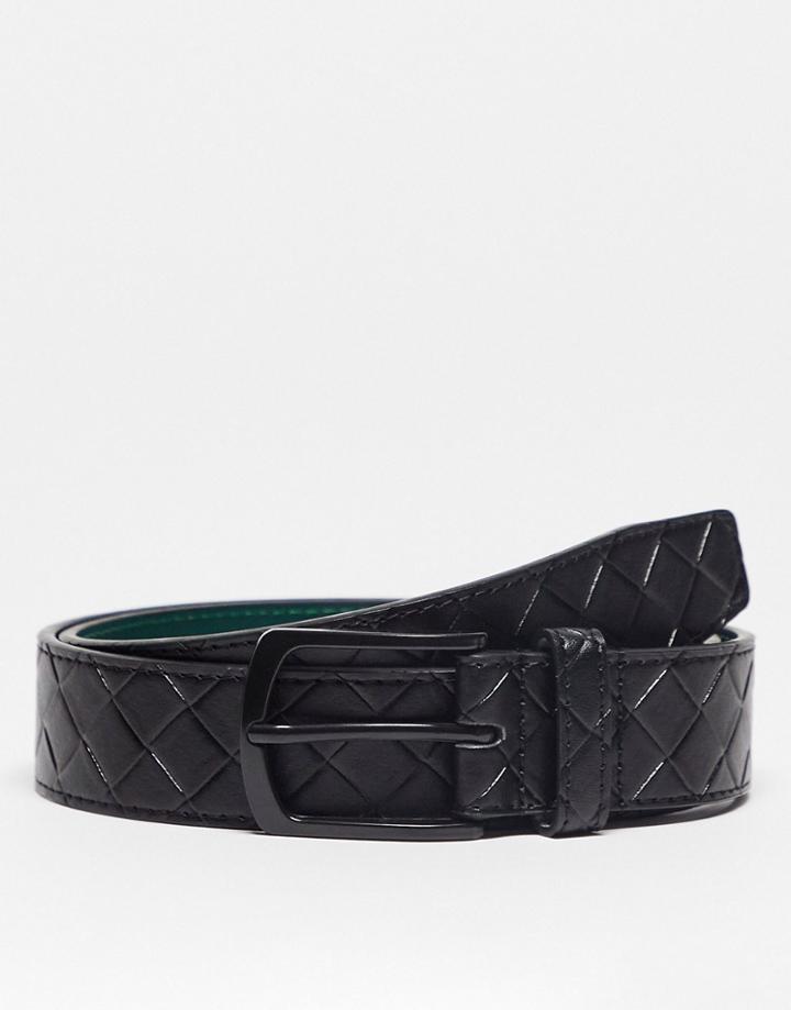 Gianni Feraud Belt In Black With Weave Print