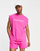 Asos Dark Future Oversized Tank Top With Logo Chest Print In Hot Pink - Part Of A Set