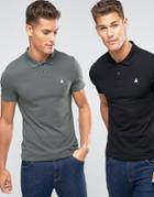 Asos 2 Pack Muscle Polo Shirt With Logo In Black/green Save - Multi