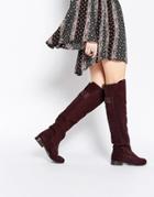 Asos Kimber Leather Stud Over The Knee Boots - Burgundy