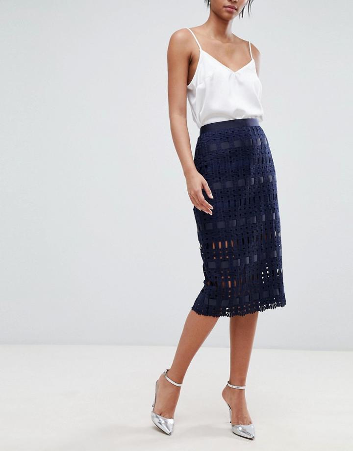 Ted Baker Lace Grosgrain Pencil Skirt - Navy
