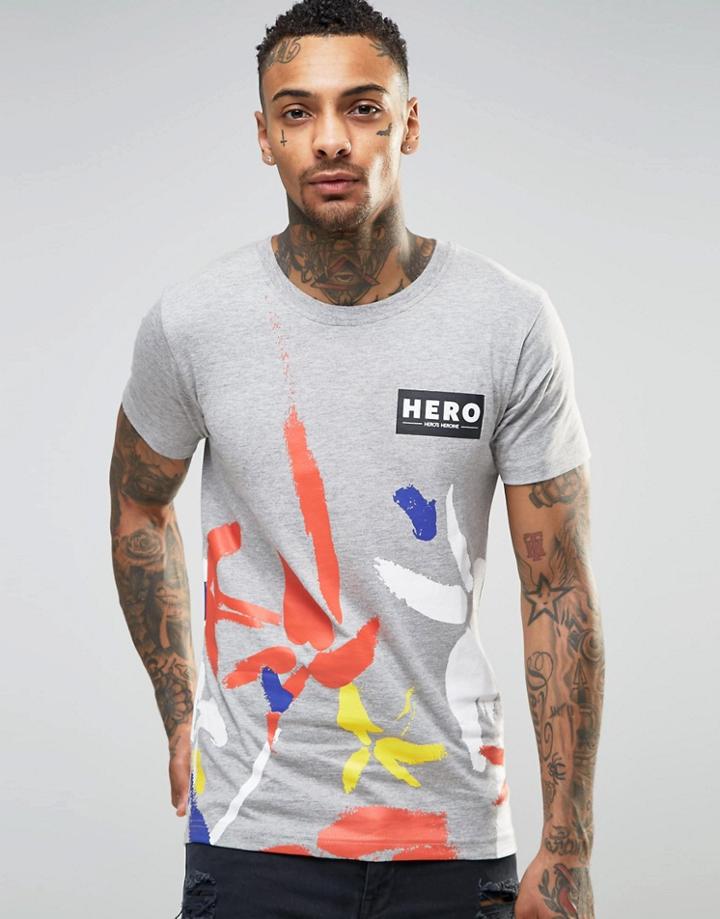Hero's Heroine T-shirt With Floral Print - Gray