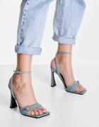 Asos Design Newman Buckle Detail Heeled Sandals In Green
