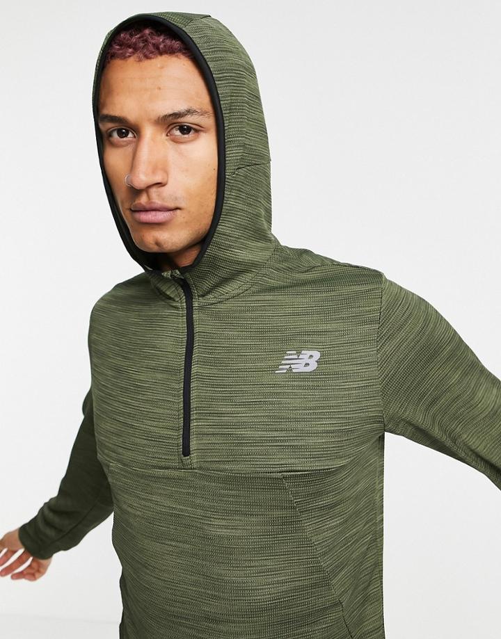New Balance Running Tenacity Hooded Quarter Zip Jacket In Khaki-green