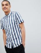 Esprit Slim Fit Short Sleeve Stripe Shirt - Blue