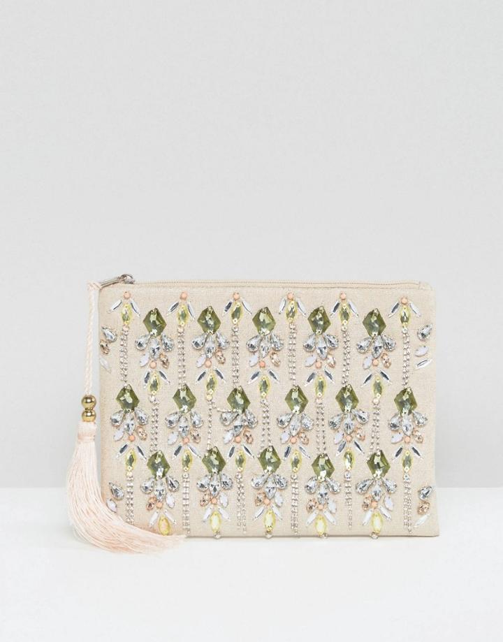 True Decadence 3d Embellished Zip Top Pouch - Cream