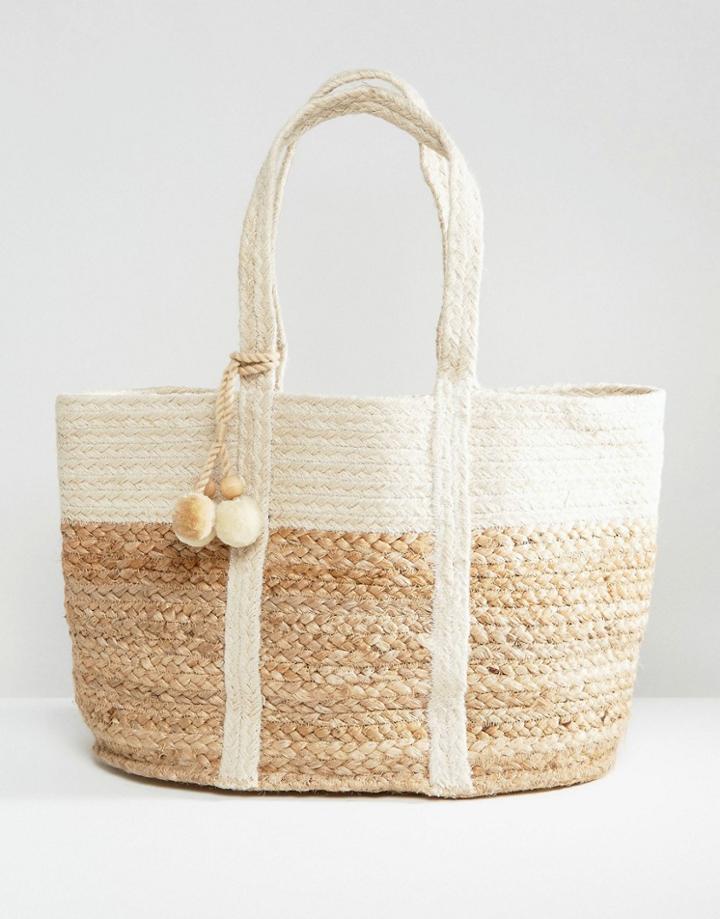 Mango Straw Beach Bag - Beige