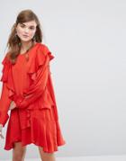 Sister Jane Long Sleeve Dress With Frills - Red