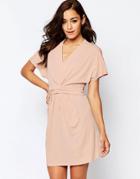Asos Wrap Dress In Crepe - Pink