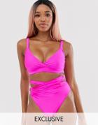 Asos Design Fuller Bust Exclusive Cross Wrap Bikini Top In Influencer Pink