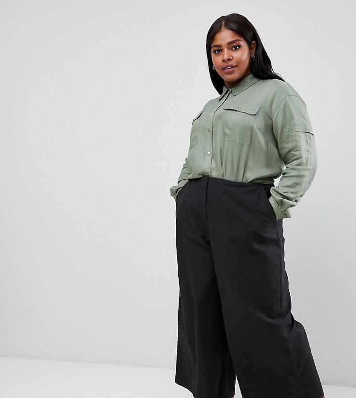 Asos Design Curve Canvas Wide Leg Pants In Navy - Blue
