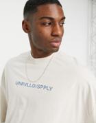 Asos Unrvlld Spply Oversized Long Sleeve T-shirt In Ice Gray With Chest Print-grey