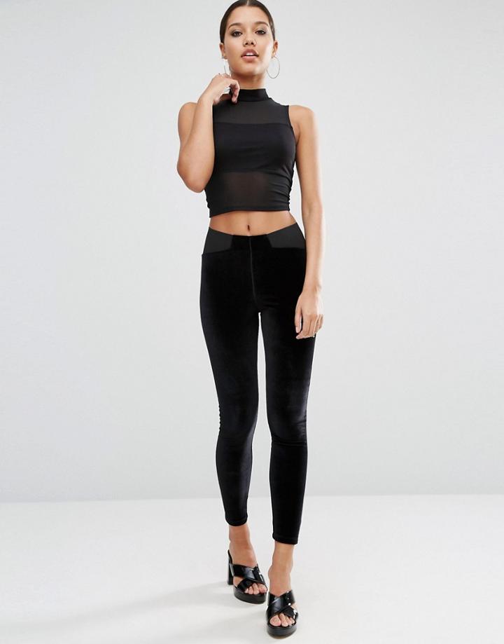 Asos Velvet Leggings With Elastic Slim Waist - Black
