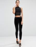 Asos Velvet Leggings With Elastic Slim Waist - Black