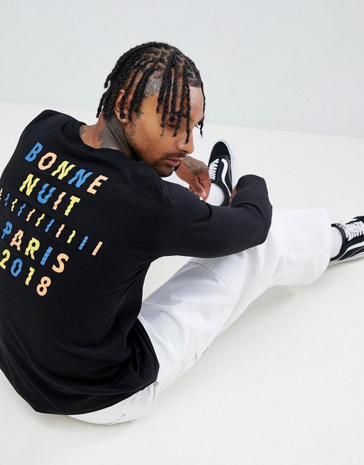 Asos Design Long Sleeve T-shirt With Paris Back Print - Black