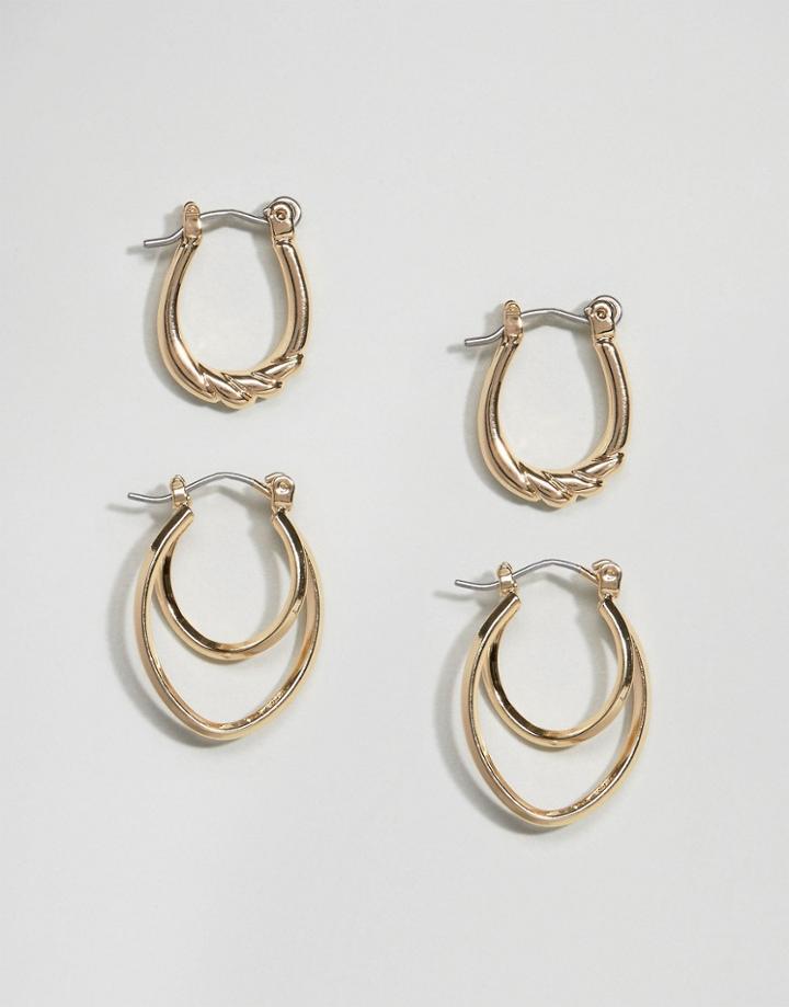 Asos Pack Of 2 Twist Bar Hoop Earrings - Gold