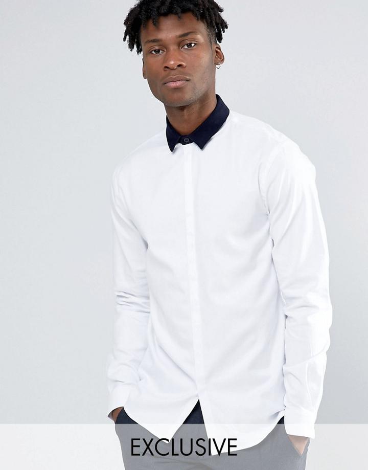 Noak Skinny Shirt With Cord Collar And Concealed Placket - White
