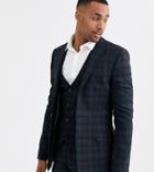 Asos Design Tall Super Skinny Suit Jacket In Blackwatch Plaid Check In Navy