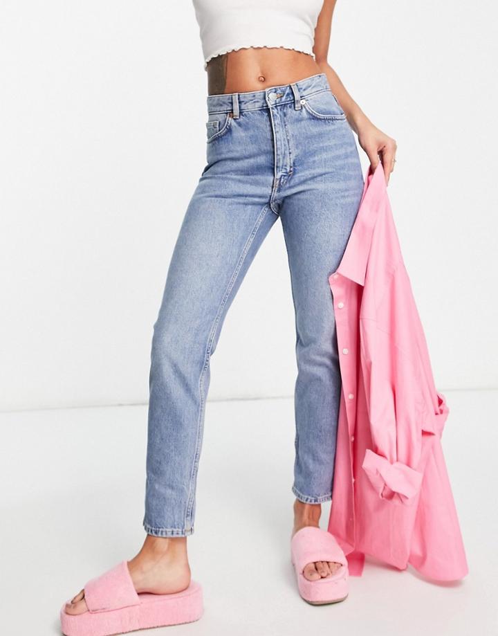 Monki Kimomo High Waist Mom Jeans With Cotton In Mid Blue - Mblue