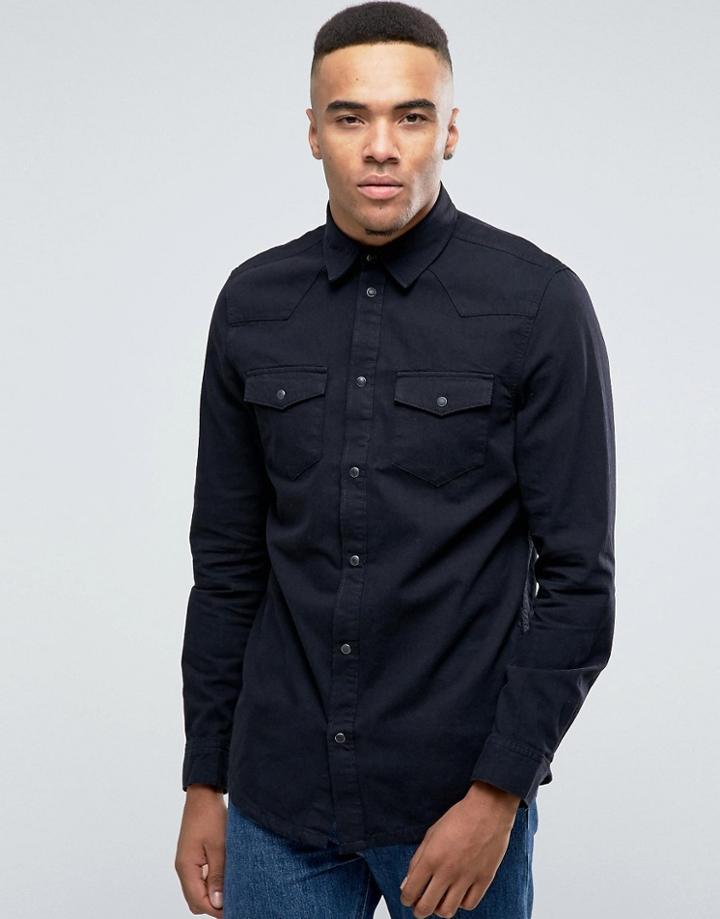 New Look Western Shirt In Black Denim In Regular Fit - Black