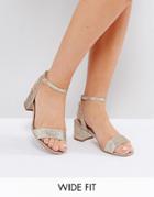 Asos Happening Wide Fit Mid Heeled Sandals - Gold