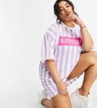 I Saw It First Plus Oversized Motif T Shirt Dress In Lilac Stripe-multi