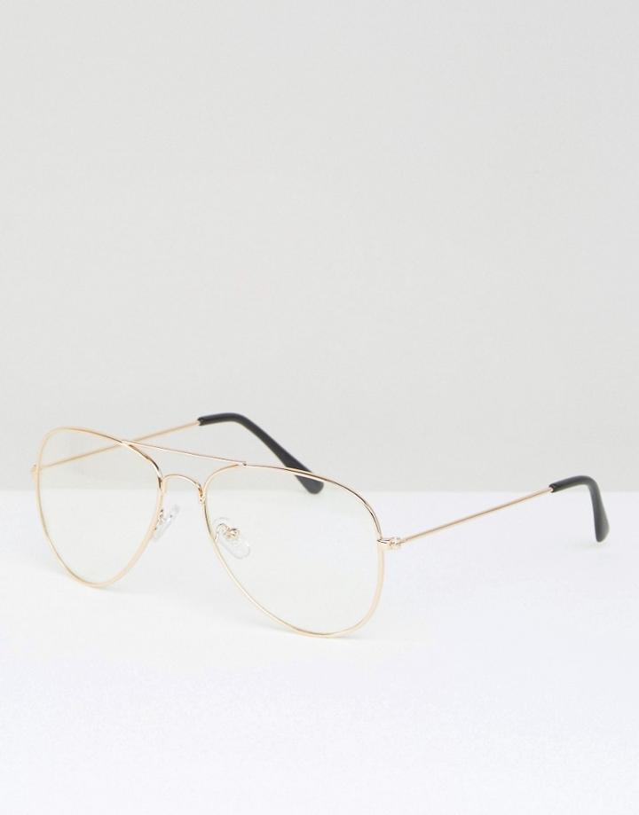 Jeepers Peepers Clear Lens Aviator In Gold Frame - Gold