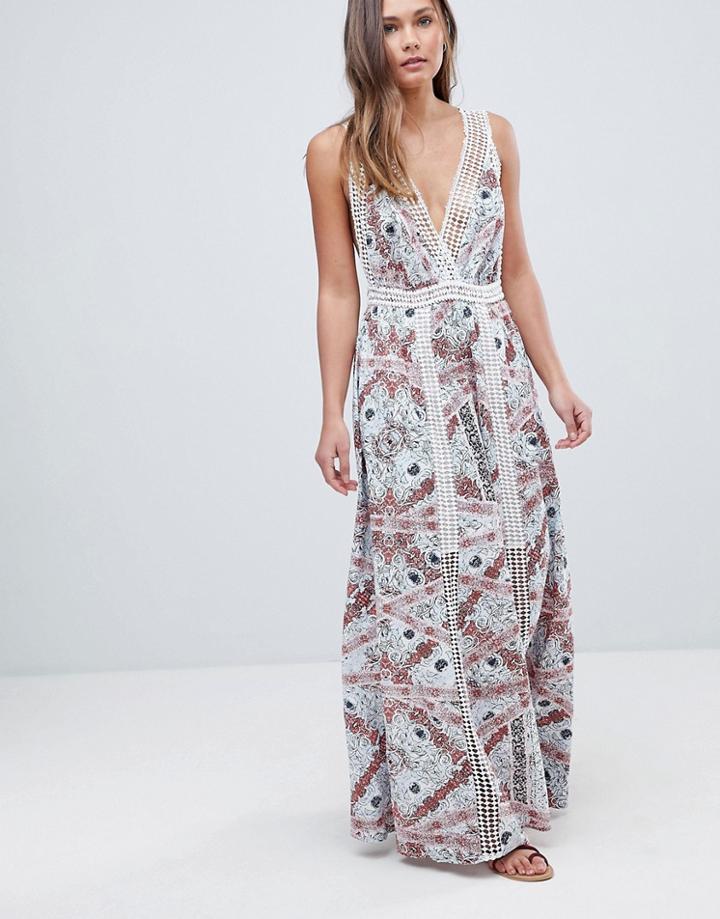 En Creme Sleeveless Maxi Dress With Lace Trim - Multi