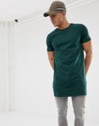 Asos Design Super Longline T-shirt With Crew Neck In Khaki-green