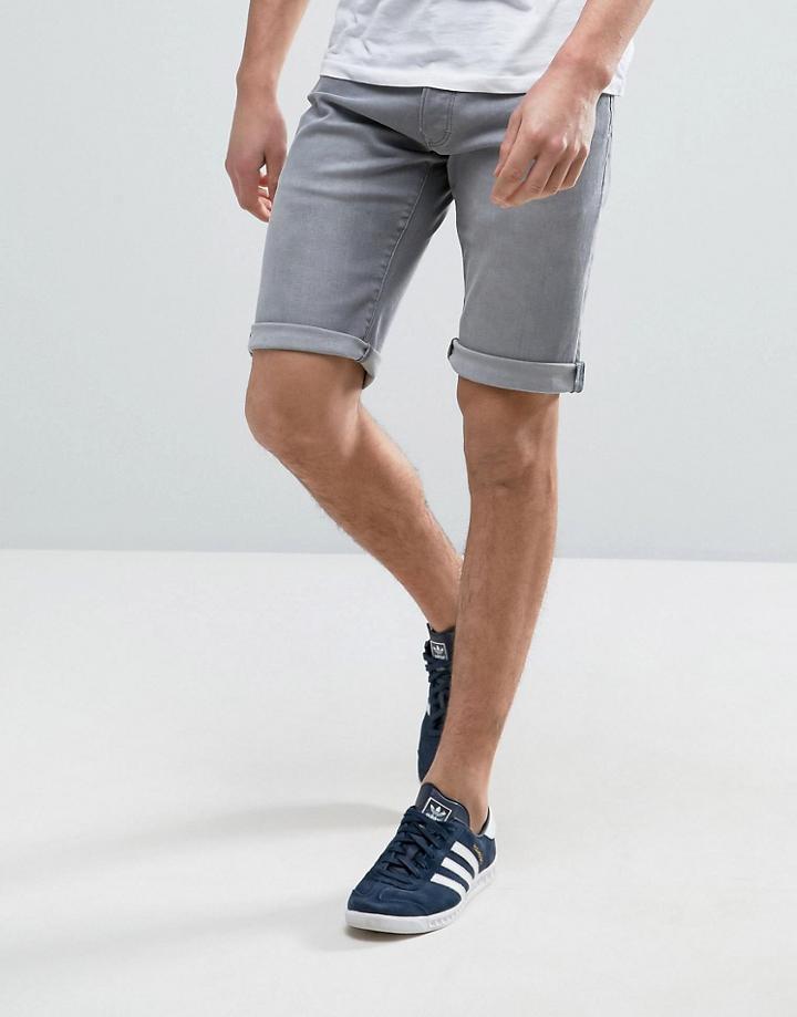 Esprit Roll Hem Denim Shorts In Light Gray Wash - Gray