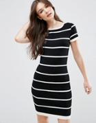 Qed London Stripe Short Sleeve Dress - Black