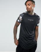 Illusive London T-shirt In Black With Floral Sleeves - Black