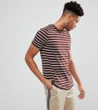Asos Design Tall Stripe T-shirt In Burgundy And White - Red