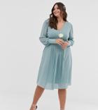 Tfnc Plus Bridesmaid Exclusive Midi Dress With Pleated Skirt In Sage - Green