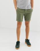 Asos Design Slim Chino Shorts In Light Khaki-green