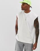 Asos Design Oversized Sleeveless T-shirt With Woven Panel In White - White