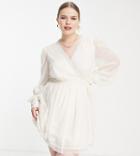 Asos Design Curve Lace Insert Wrap Mini Dress In Textured In Cream-white