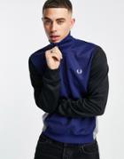 Fred Perry Tricot Panel 1/4 Zip Sweatshirt In Navy