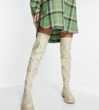 Raid Wide Fit Rooshi Over The Knee Stretch Boots In Cream-neutral
