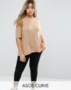Asos Curve Top With Cold Shoulder And Wrap Back - Beige