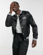 Asos Design Varsity Jacket In Black With Branding