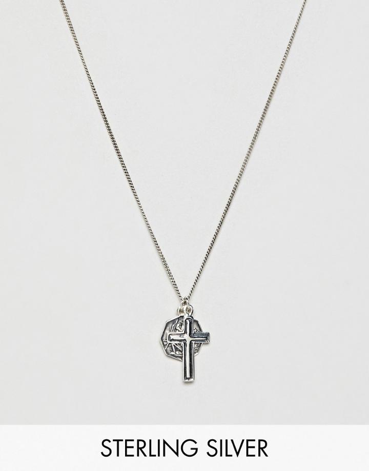 Asos Design Sterling Silver Necklace With St Christopher And Cross Pendants