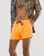 Asos Design Swim Shorts In Neon Orange Short Length - Orange