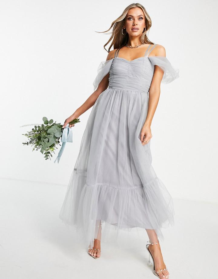 Lace & Beads Bridesmaid Alicia Cross Back Tulle Dress In Blue