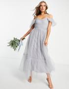Lace & Beads Bridesmaid Alicia Cross Back Tulle Dress In Blue