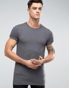 Asos Longline Muscle T-shirt With Roll Sleeve In Charcoal Marl - Gray