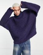 Asos Design Oversized Chunky Knit Roll Neck Sweater In Purple