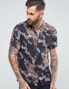 Asos Regular Fit Shirt With Japanese Floral Print - Black