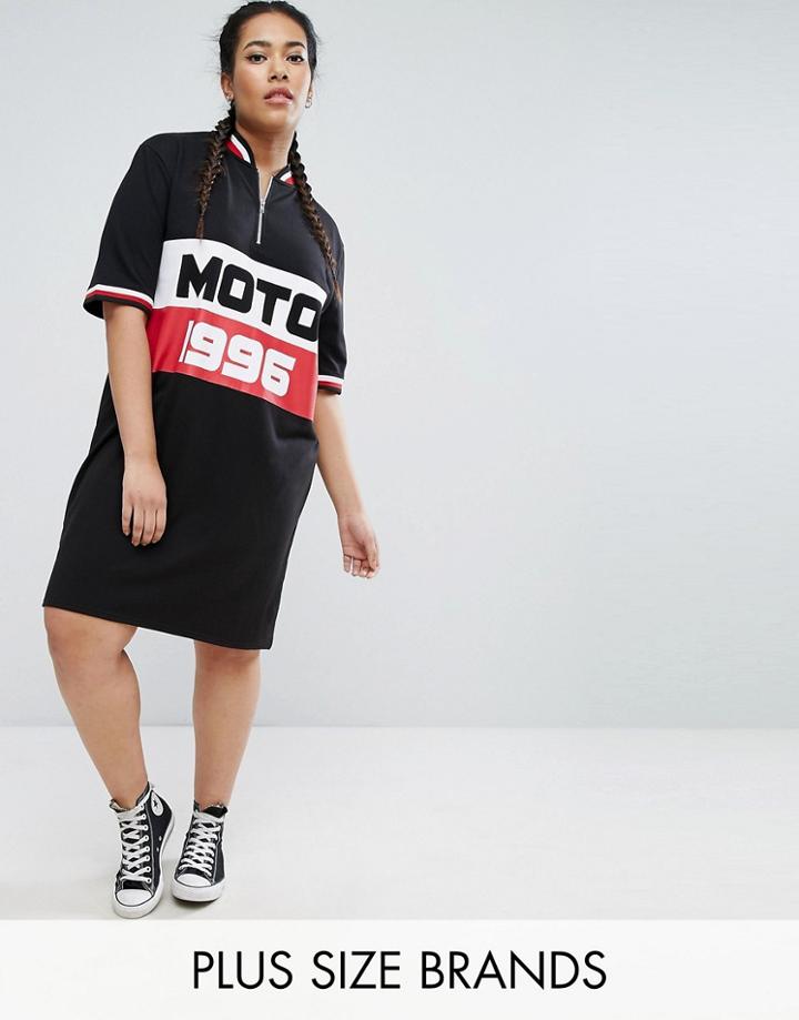 Daisy Street Plus Moto T-shirt Dress - Navy
