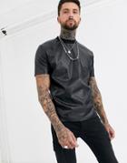 Asos Design Relaxed T-shirt In Pu Animal Croc In Black
